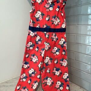 Janie and Jack Red Floral Jumpsuit with Navy Waistband